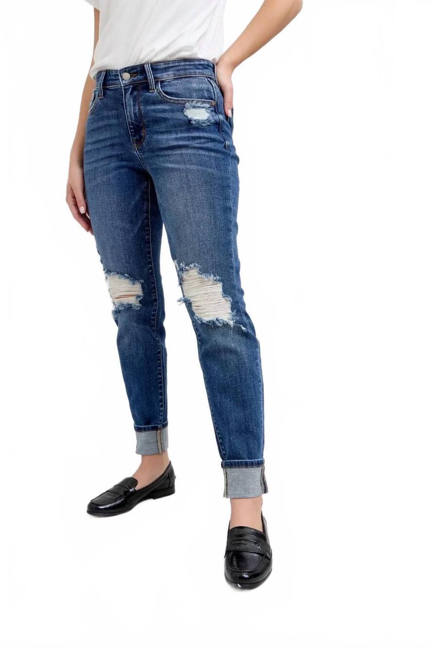NEW JUDY BLUE mr. boyfriend fit witth destroy jeans in dark blue
